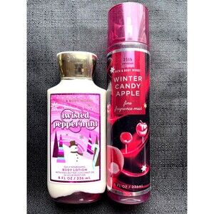 Bath & Body Works Twisted Peppermint Lotion & Winter Candy Apple Mist NEW